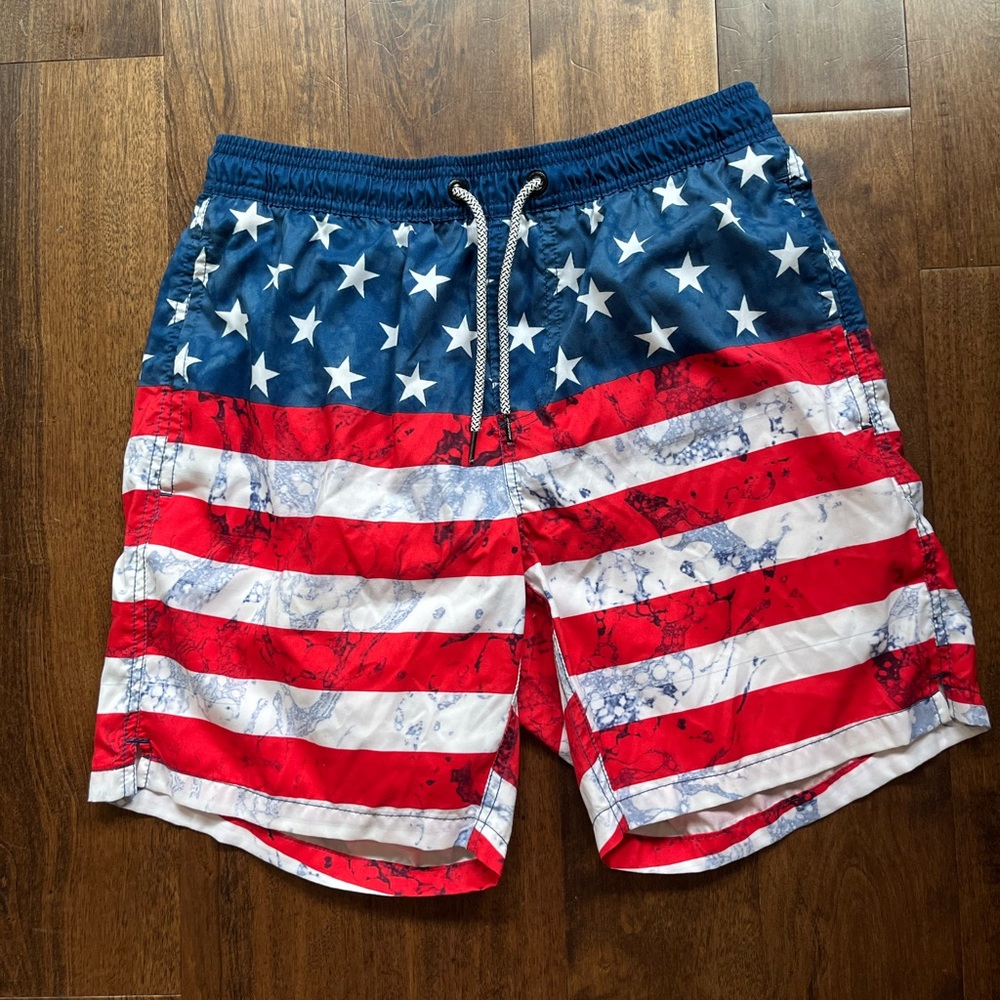 Patriotic Red and White Swim Trunks